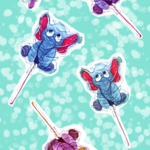Illustration Aquarelle Éléphants Sucettes